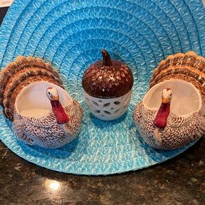 Vintage Warren Kimball Boston Set of 2 Ceramic Turkey Bowls & Ceramic Acorn